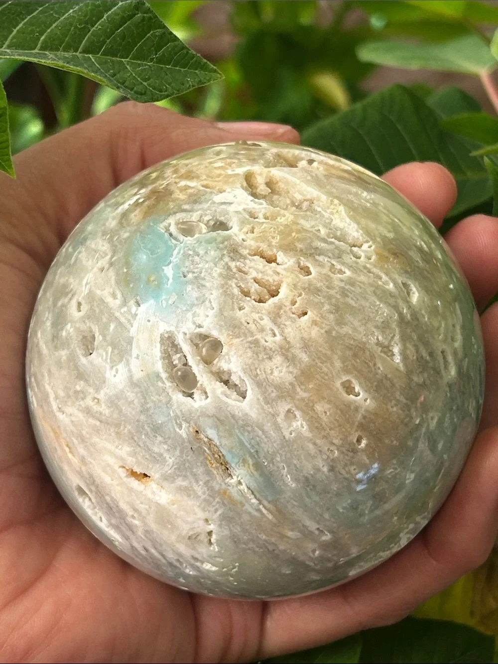 💎 Polished Caribbean Calcite Sphere with Druzy 76mm